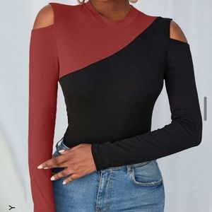 Shein two toned Long sleeve shoulderless tee